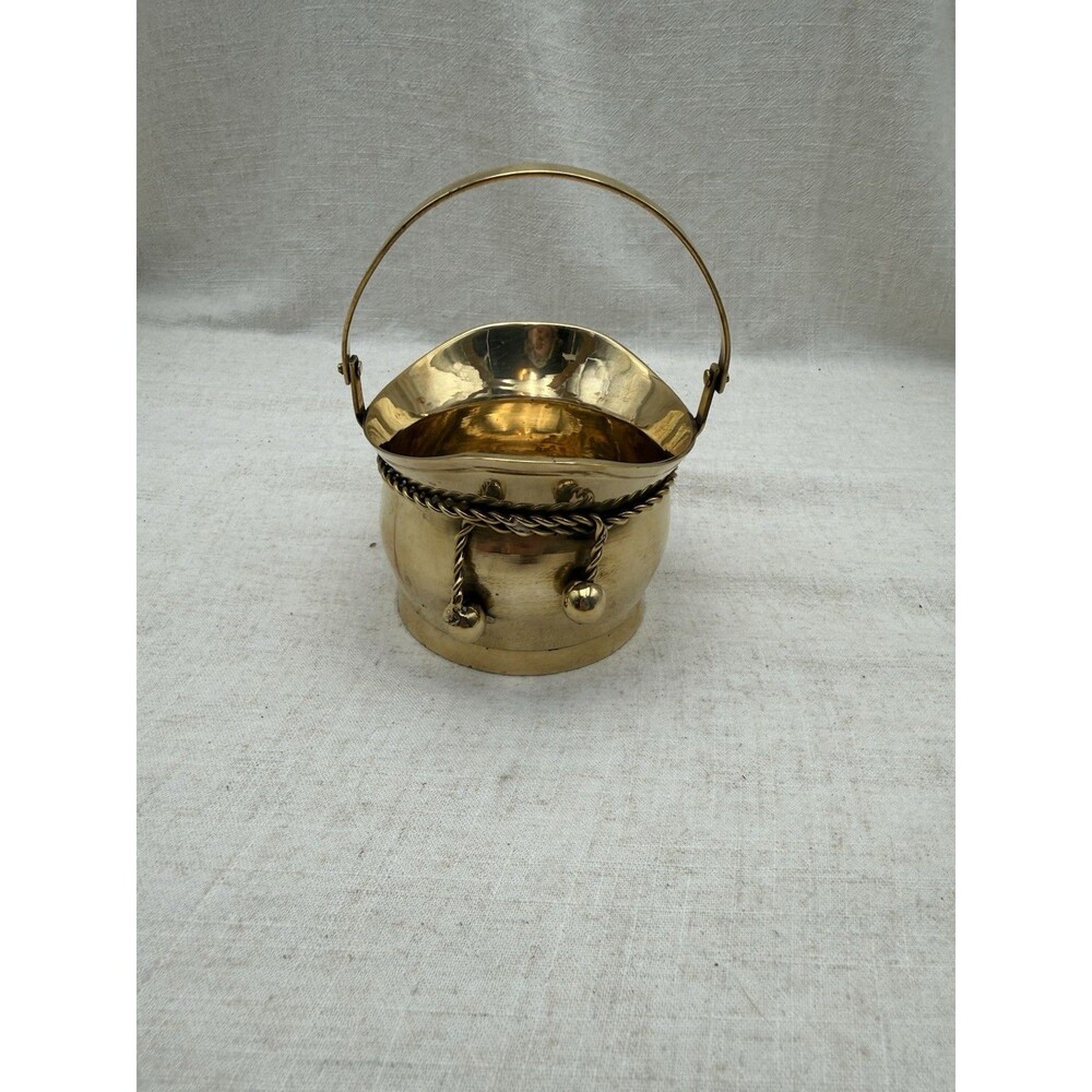 Vintage Solid Brass Basket Planter With Twisted Swing Handle Made In India